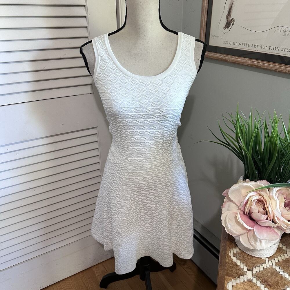 Torn Ronny Kobo Dress Small White Textured Stretch Knit Fit Flare Tennis Preppy